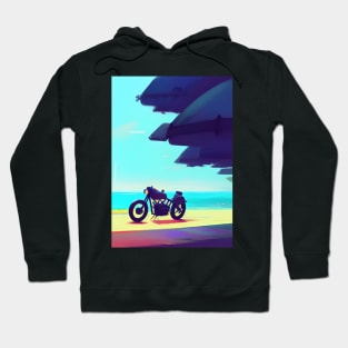 COOL RETRO MOTORCYCLE ON THE BEACH  BLUE TINGED Hoodie